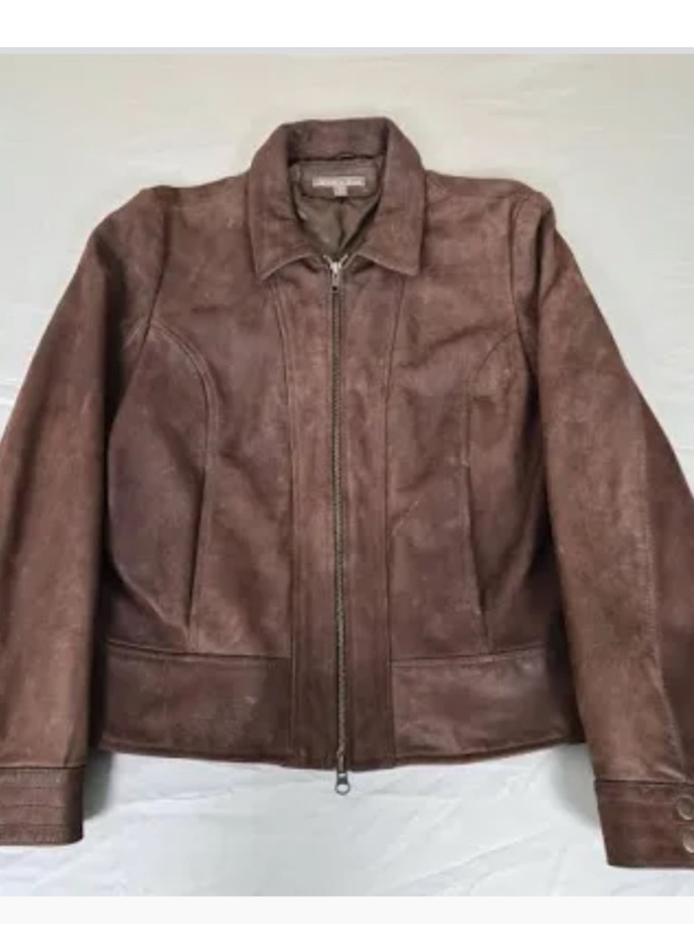 Women's Brown Leather Zip-Front Jacket